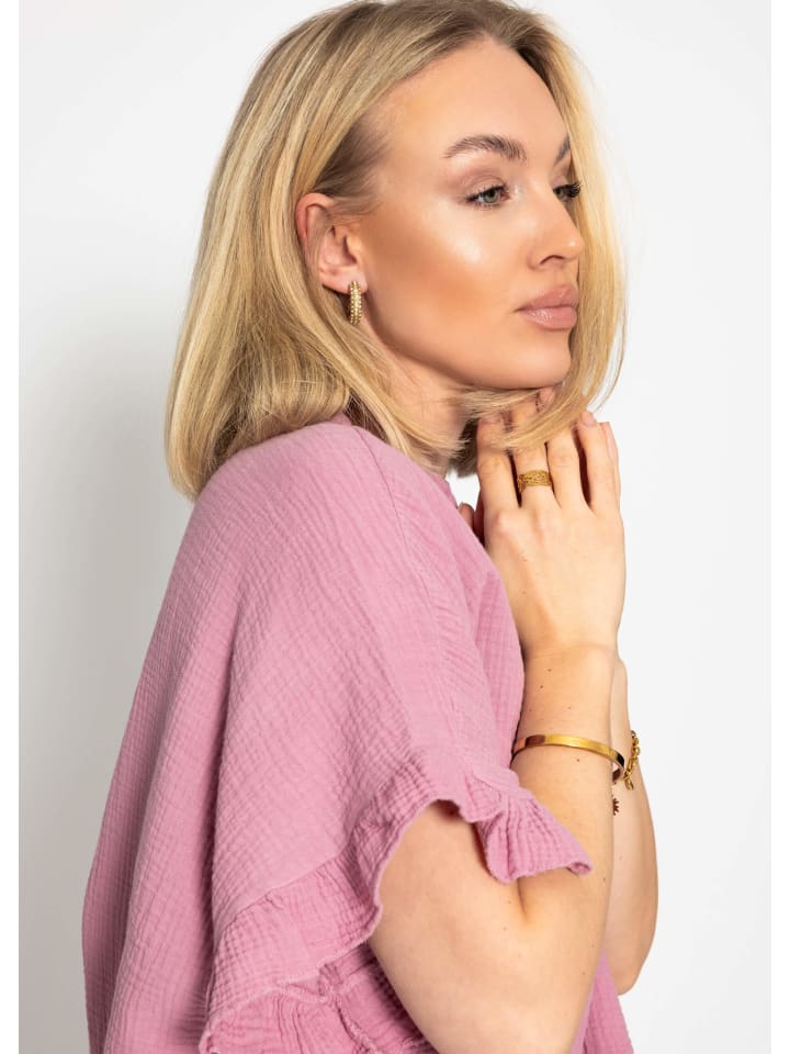 SASSYCLASSY Musselin Bluse mit Rüschensaum in Rosa günstig kaufen