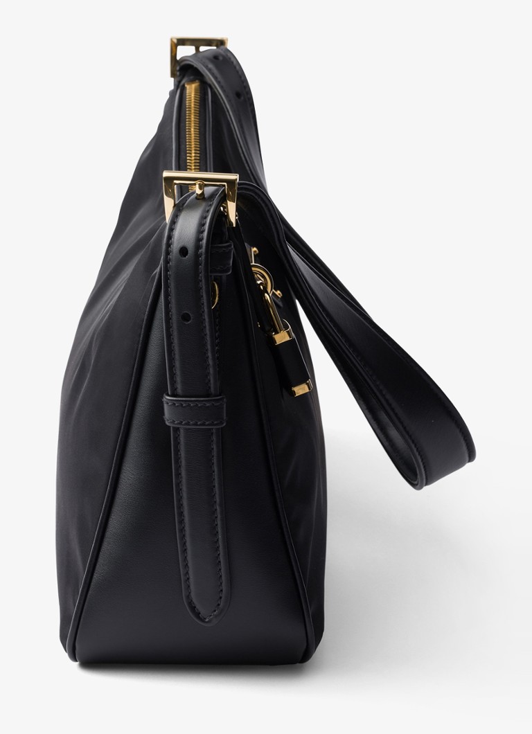 Duża torba na ramię Prada Re-Nylon Aimée ze skórzanymi detalami
