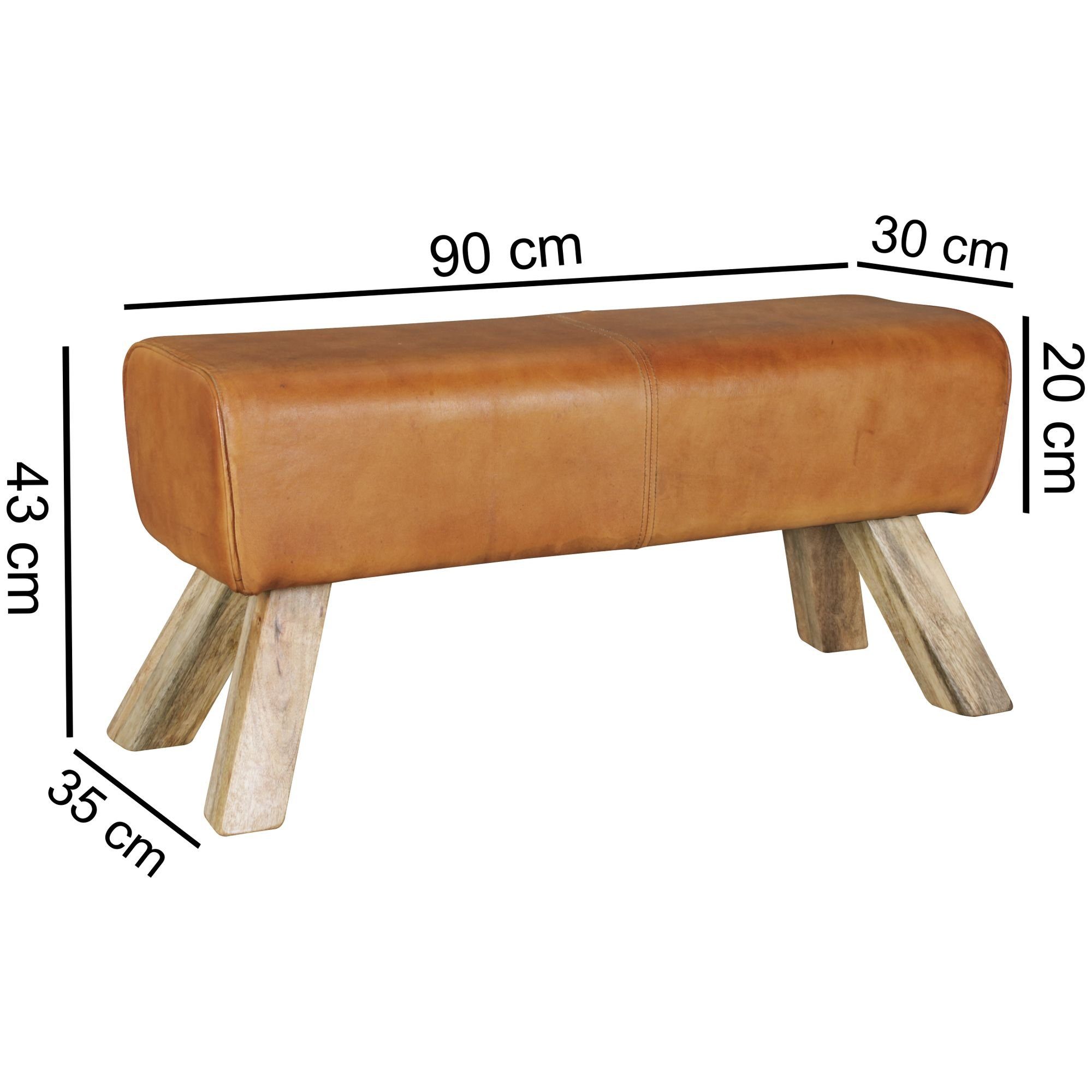 FINEBUY Hockerbank FB45549 (Sitzhocker 90x30x43 cm Echtleder Modern Springbock), Lederhocker Turnbock, Turnbank Hocker Gepolstert