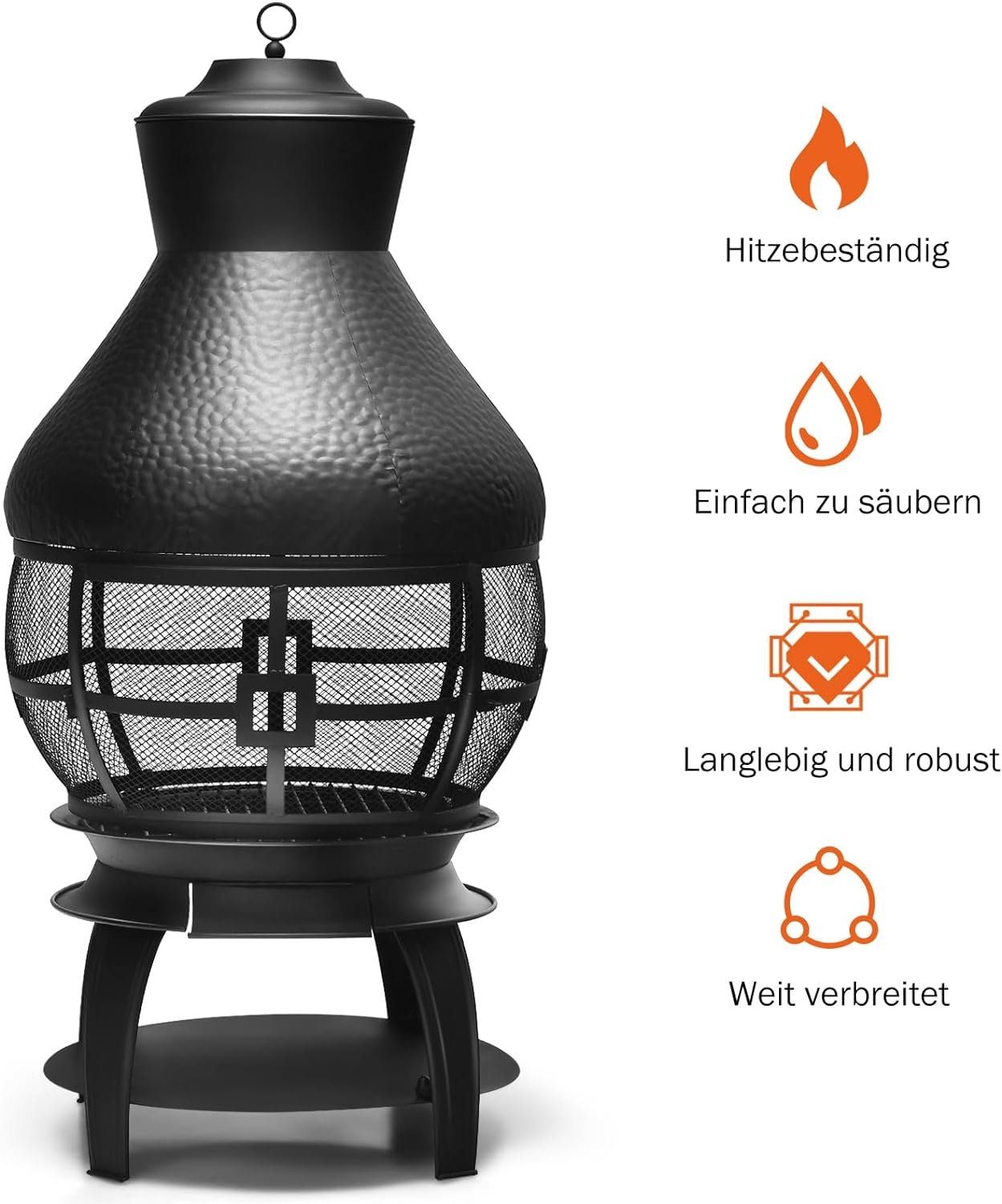 KOMFOTTEU Feuerkorb Terrassenofen, mit Funkenschutzgitter, Deckel, Holzkohlerost & Schürhaken