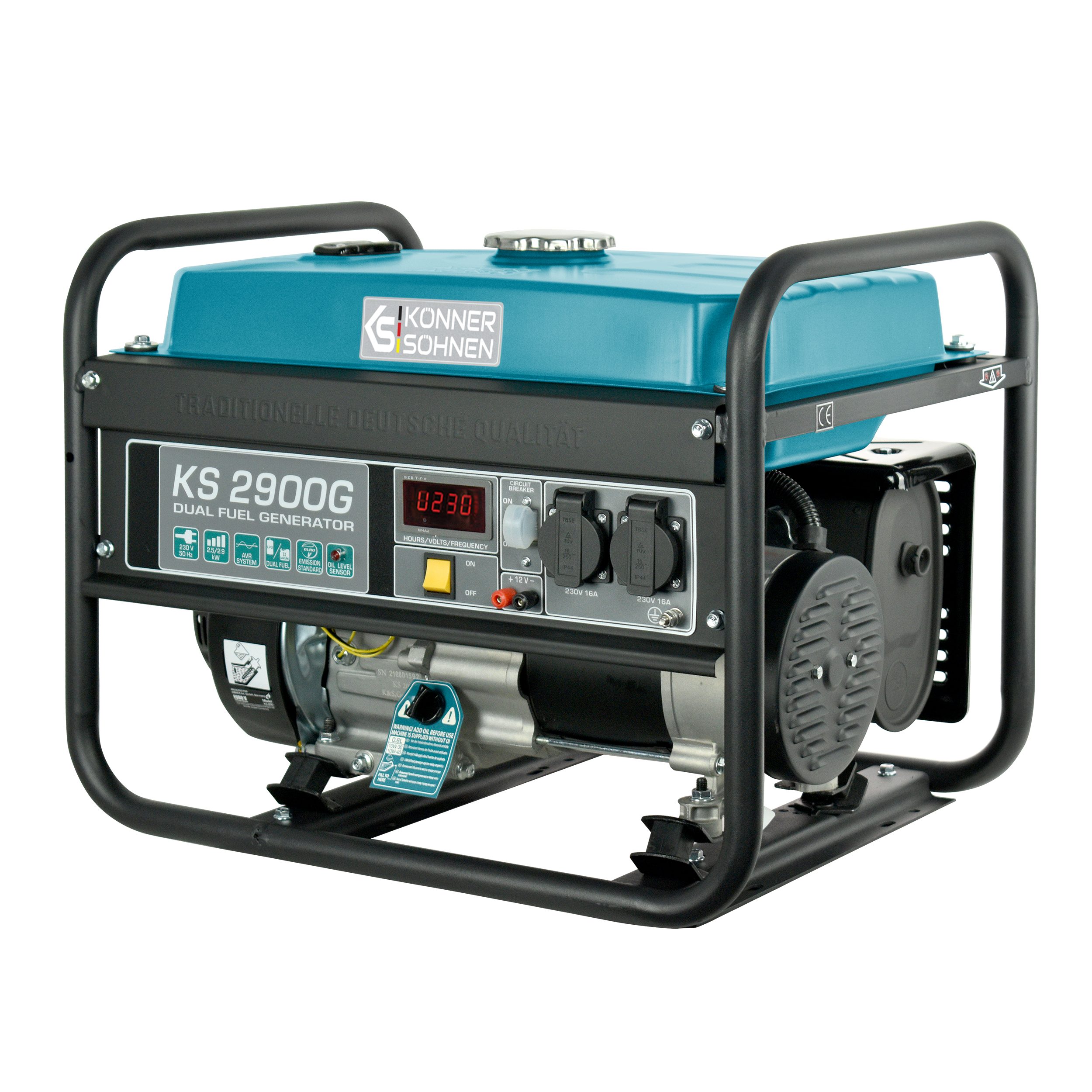 Könner & Söhnen Stromerzeuger KS 2900G, 2,90 in kW, (Packung, 1-tlg), 2x16A (230 V), 12 V, automatischer Spannungsregler (AVR)