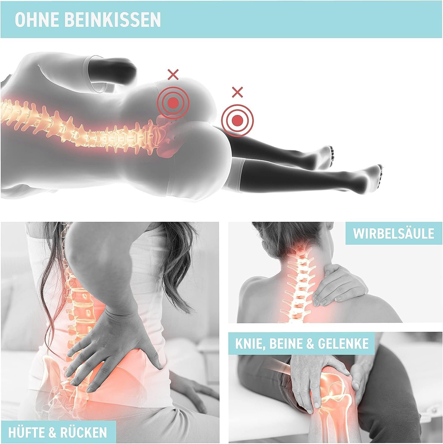 Back Bodyguard Seitenschläferkissen mit 2 Bezügen - Kniekissen für Seitenschläfer - Ideale Form