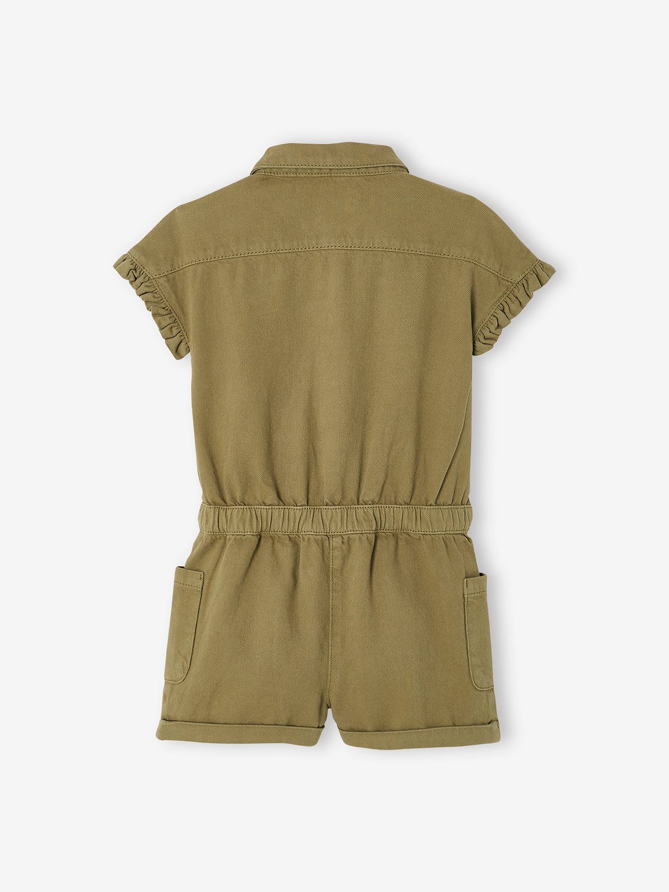 Combishort fille en Lyocell® manches volantées kaki