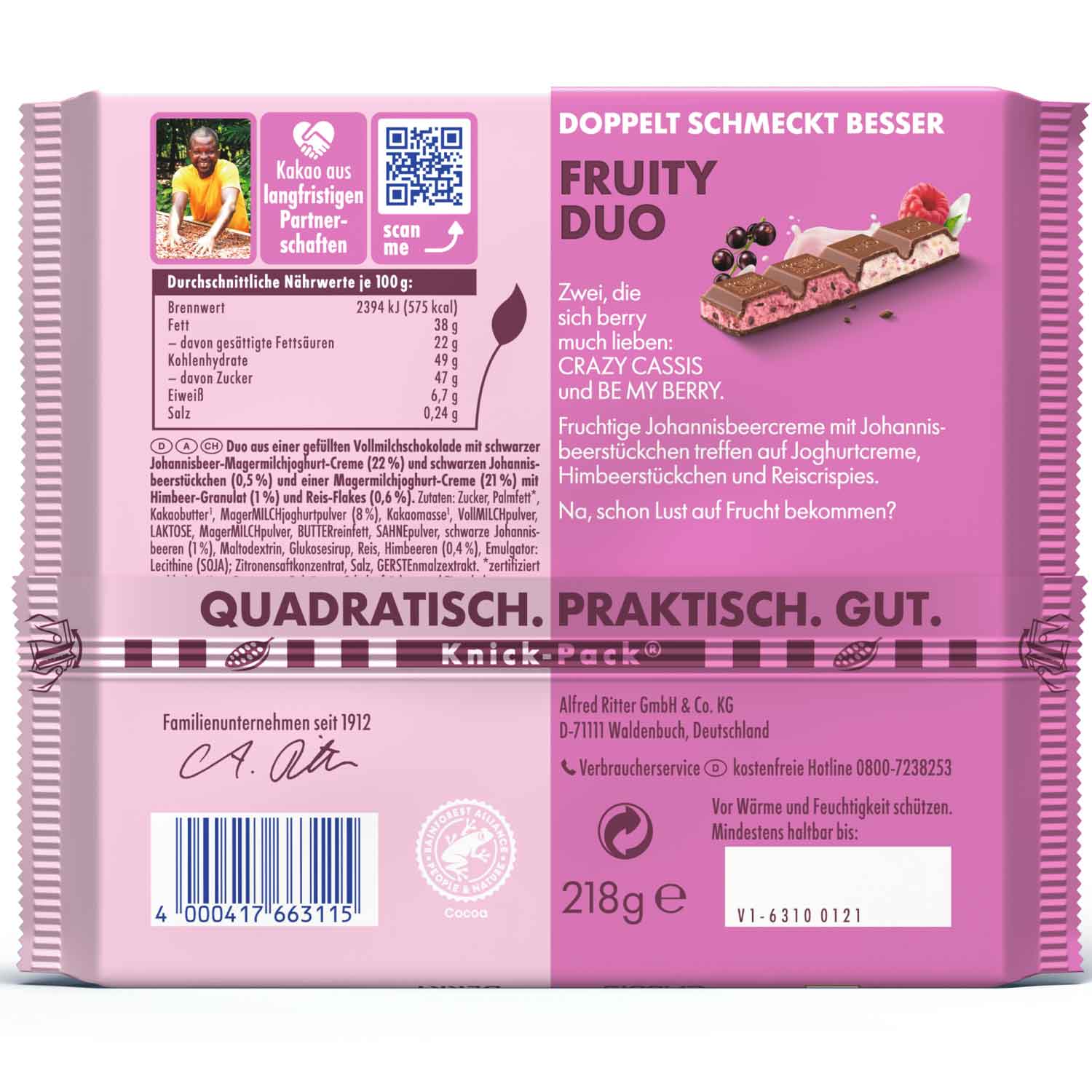 Ritter Sport Fruity Duo 218g