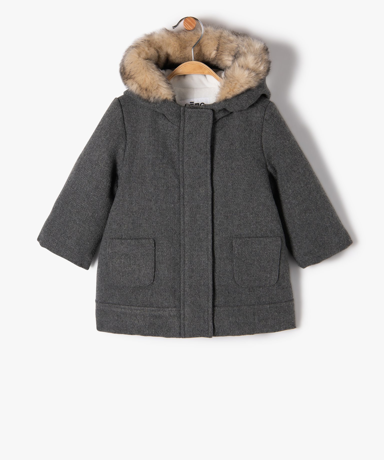 Manteau bébé fille doublé à capuche gris fonce | GEMO