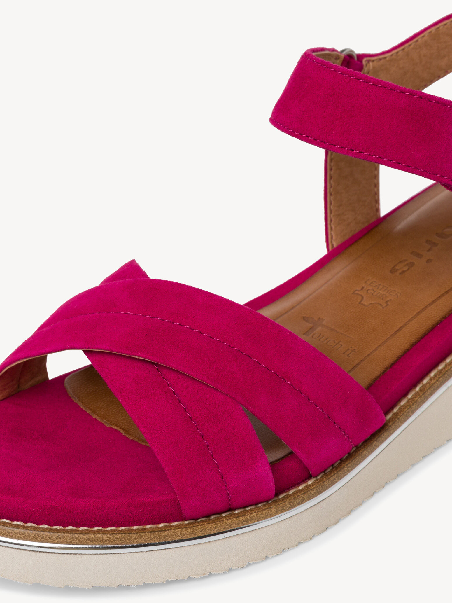 Sandale à talon en cuir - rose fuchsia