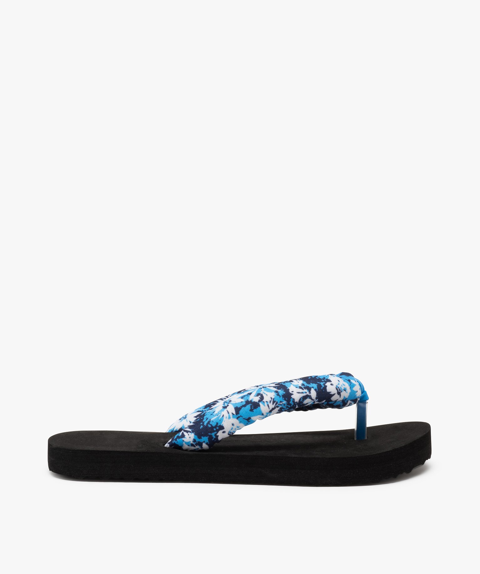 Tongs fille à brides rembourrées en tissu fleuri bleu | GEMO