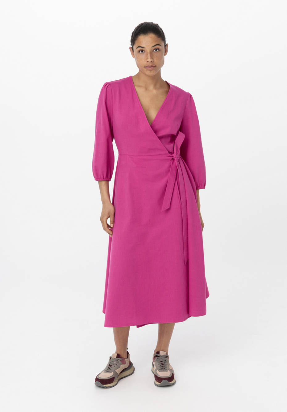 Midi-Wickelkleid aus Bio-Baumwolle mit Leinen