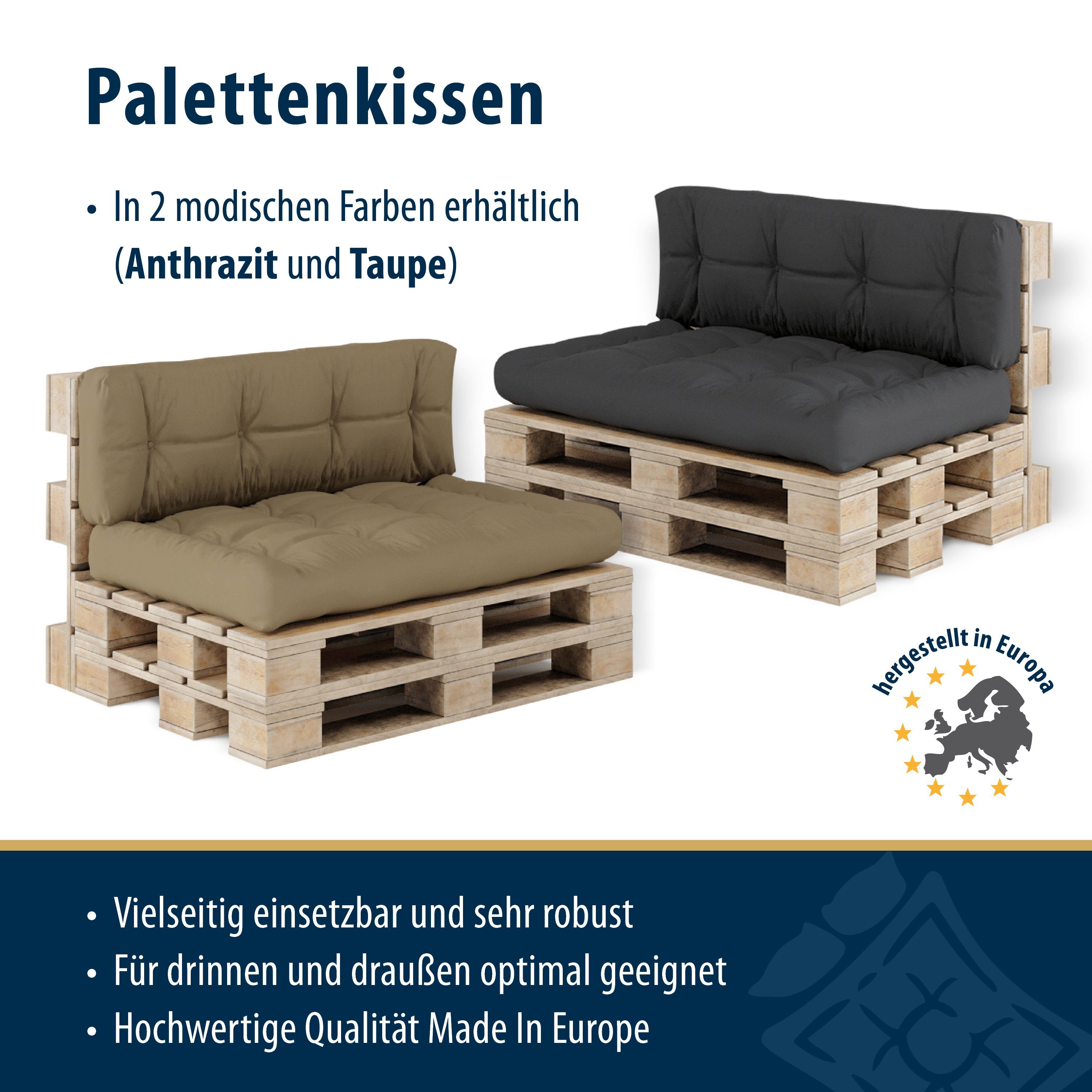 Jekatex Palettenkissen SOPHIA, Palettenauflagen SET, 120x80cm, für Europaletten, wasserabweisend, indoor und outdoor