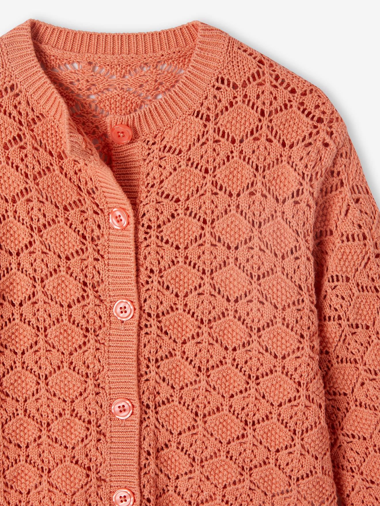 Vertbaudet Mädchen Strickjacke mit Ajourmuster Oeko-Tex - pfirsich