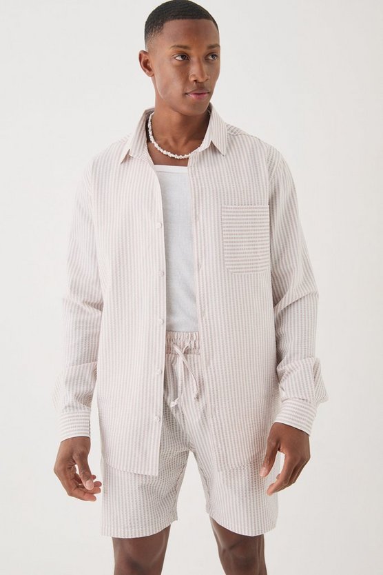 Striped Seersucker Overshirt & Short Set