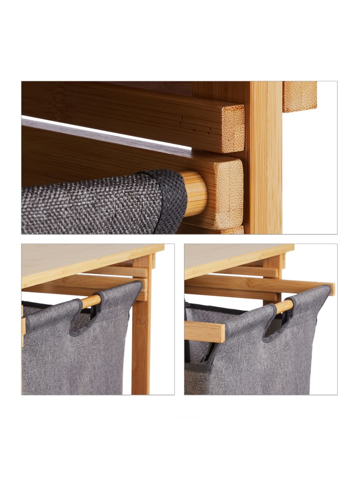 relaxdays Wäschekorb Regal in Natur/ Grau - (B)100 x (H)80 x (T)32 cm günstig kaufen onesize