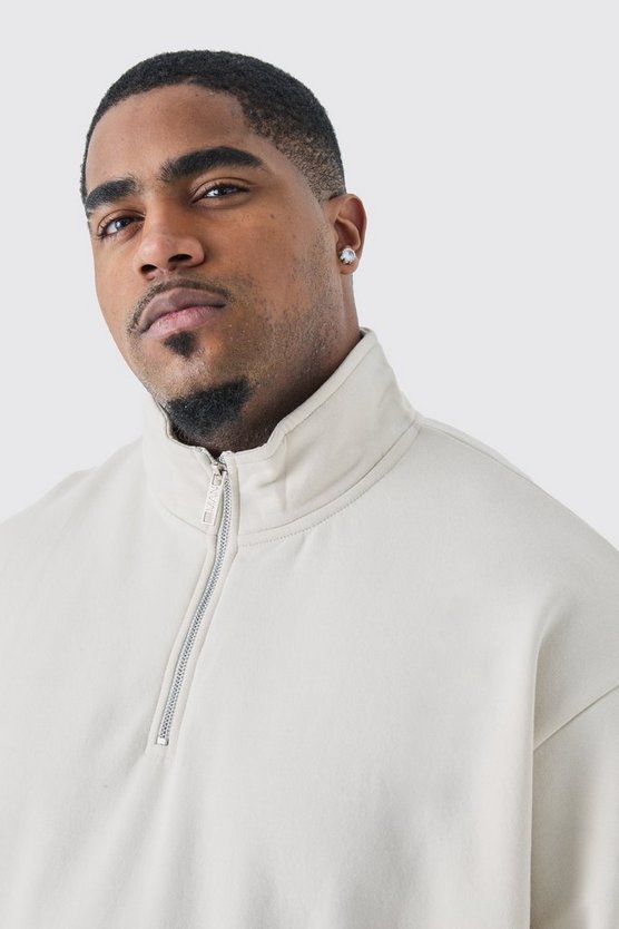 Plus kastiges Oversize Sweatshirt mit 1/4 Reißverschluss