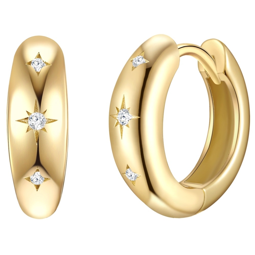 Glanzstücke München Créoles en argent Étoilé Argent sterling Oxyde de zirconium (CZ) en Or jaune Boucles d'oreilles