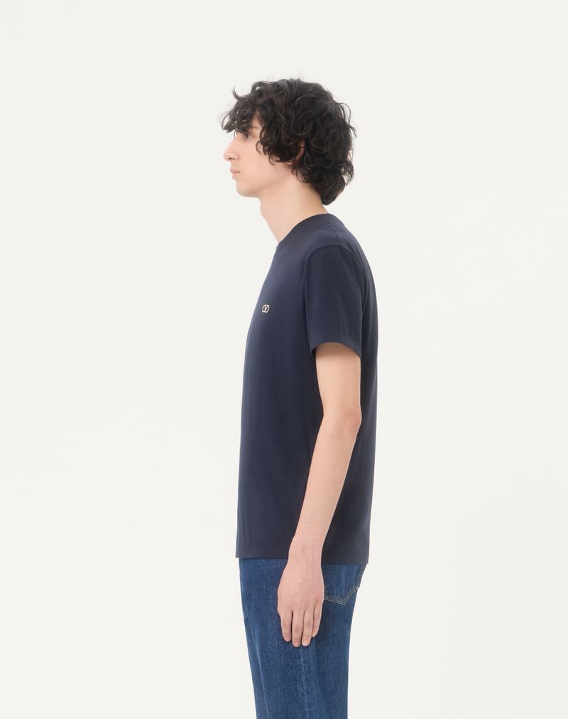Valentino bomulds-T-shirt med V-logo-broderi