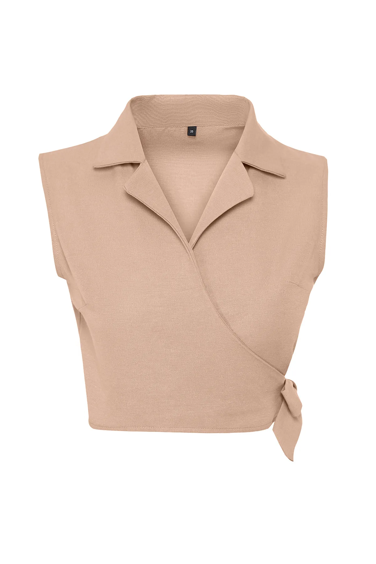 Trendyol Collection  Nerzfarbene, gebundene Bluse in gewebter Leinenoptik TWOSS23BZ00550