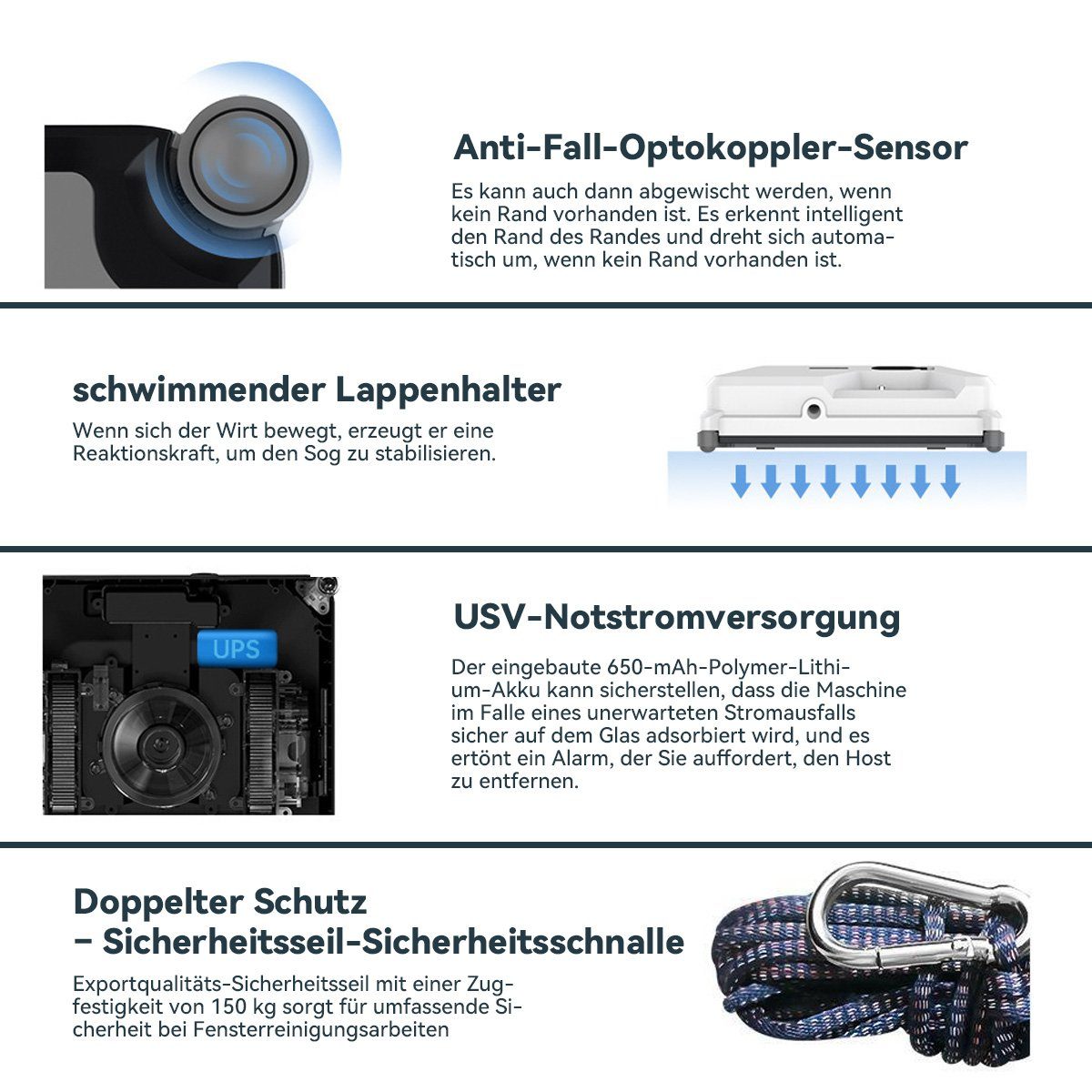 DOPWii Fensterputzroboter Fenstersauger,3000Pa,Automatischer Fensterputzer,Doppelter Wassertank