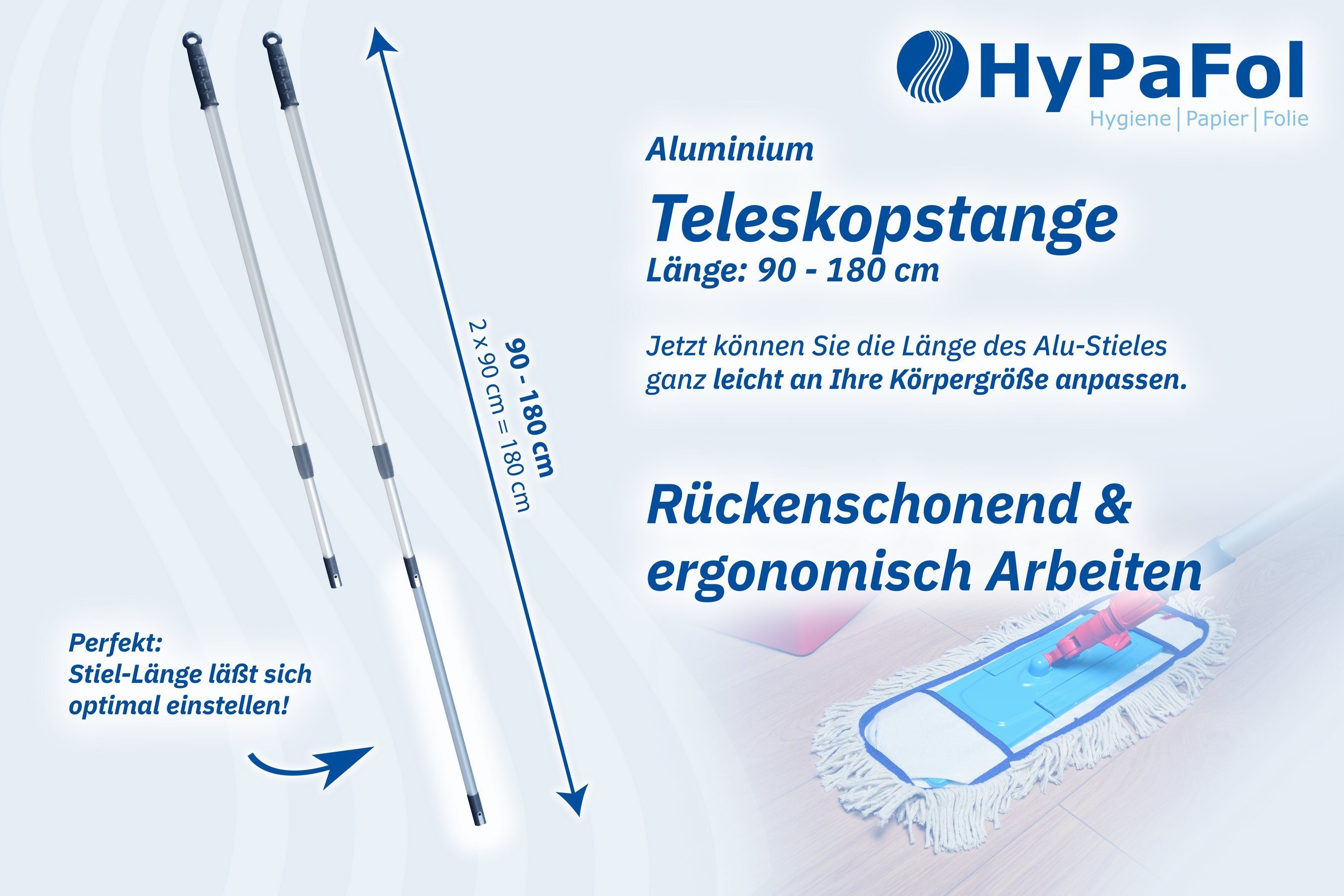 Hypafol Wischmopp SET, 90-180 cm Teleskopstiel inkl. 40 cm Bezug