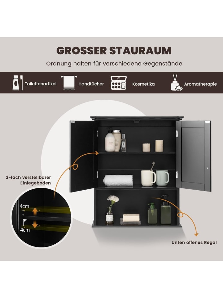 COSTWAY Medizinschrank Hängeschrank in Schwarz günstig kaufen onesize