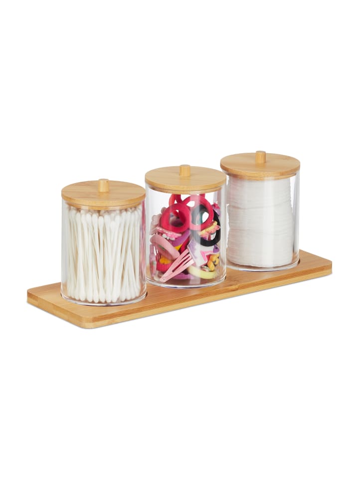 relaxdays Wattestäbchenbehälter in Transparent/ Natur günstig kaufen onesize