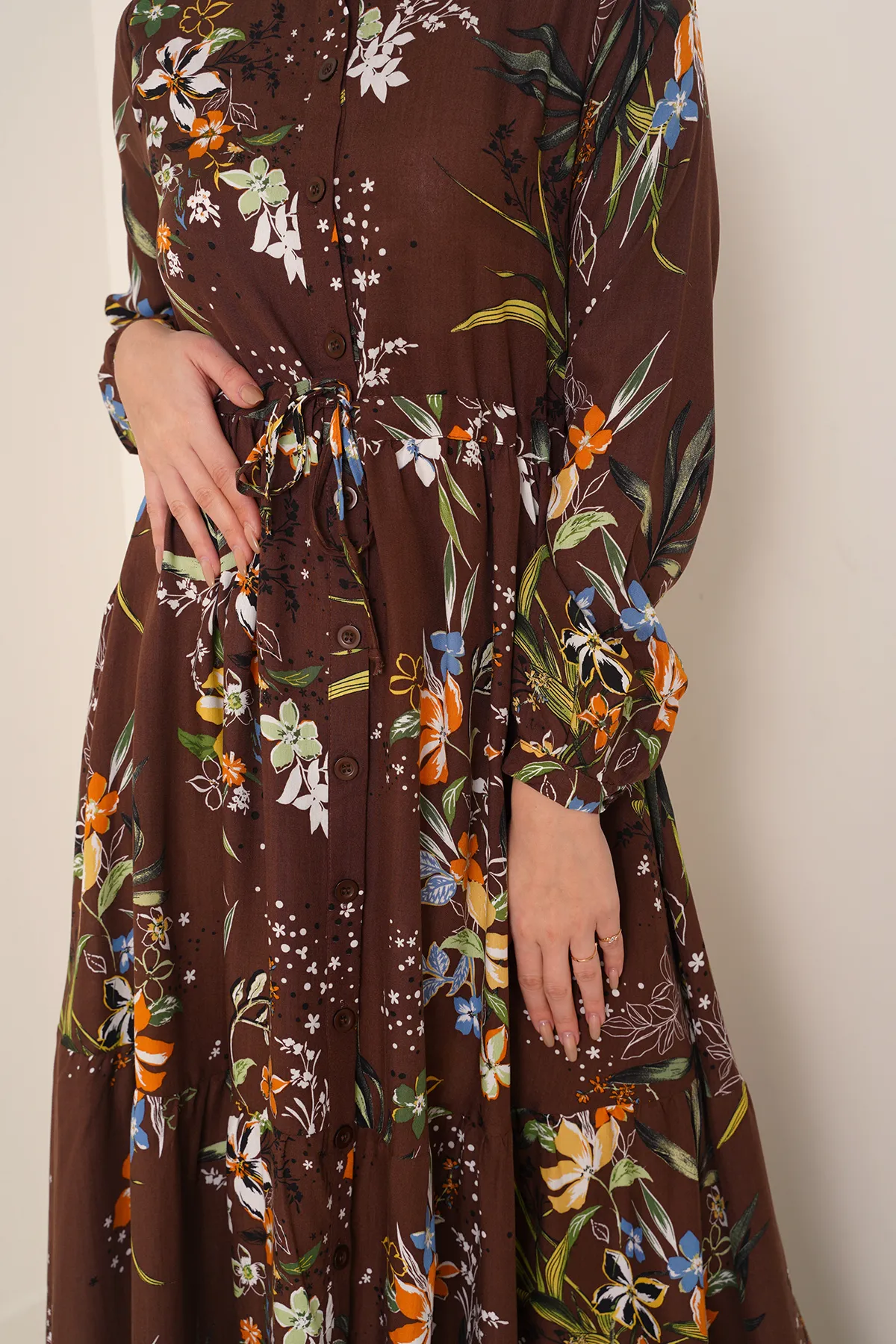 Bigdart  2144 Hijab-Kleid mit Richterkragen – Braun