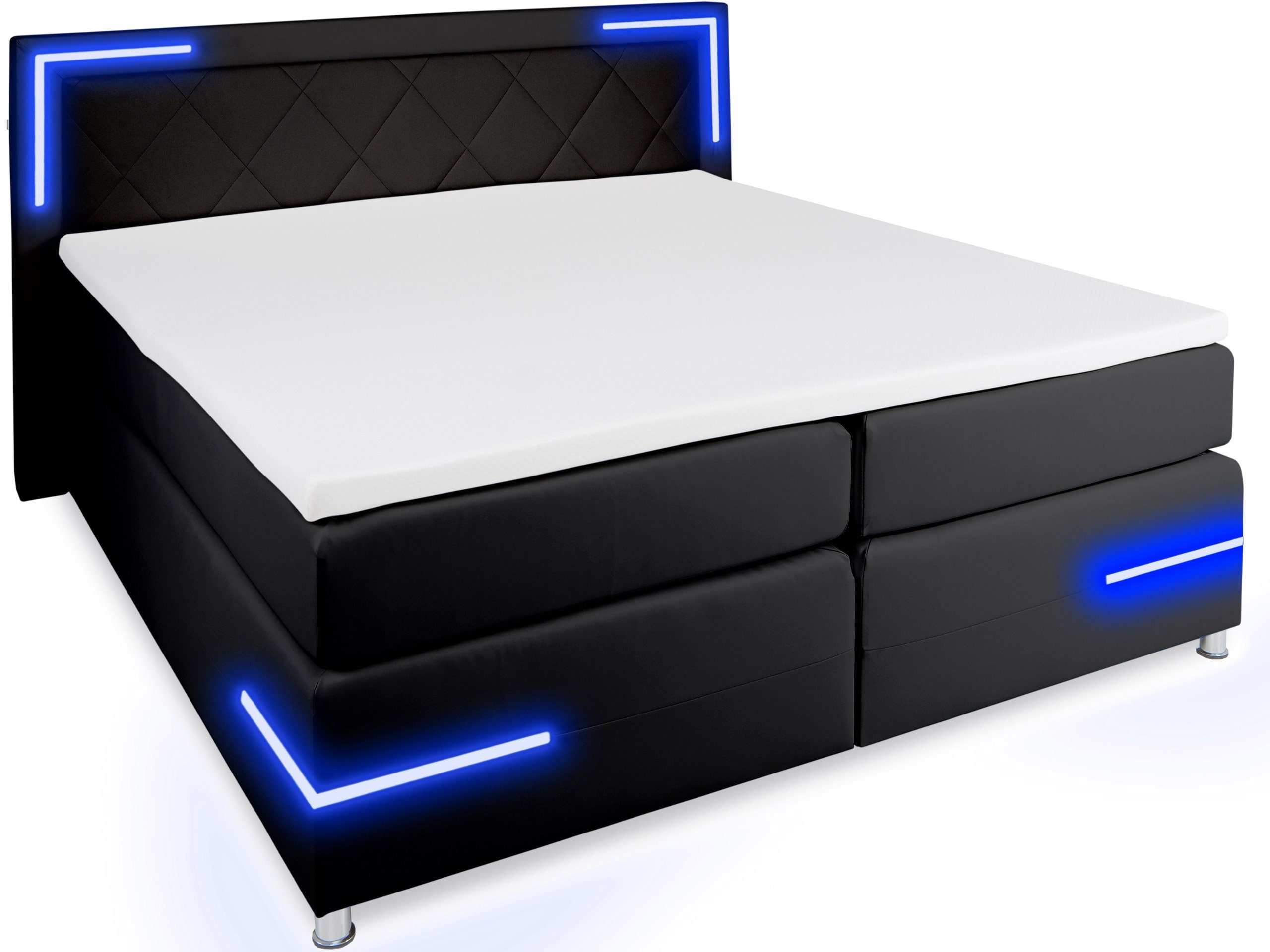 wonello Boxspringbett Arizona, mit LED Beleuchtung und Topper, wahlweise mit Bettkasten