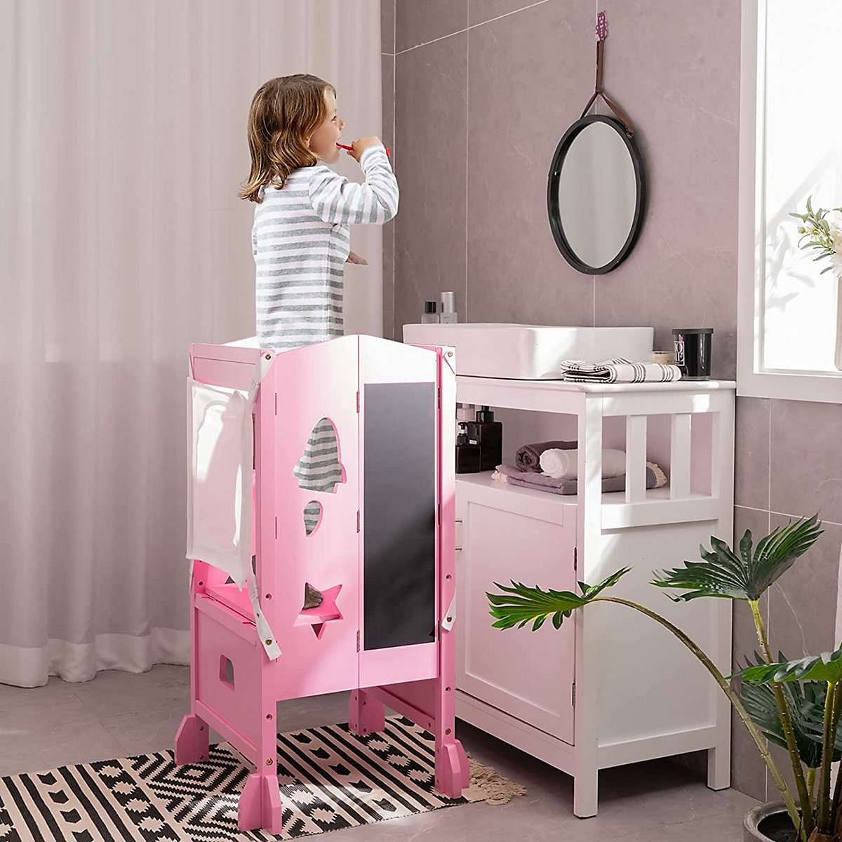 Lernturm Tritthocker klappbar mit Tafel & Sicherheitsnetz