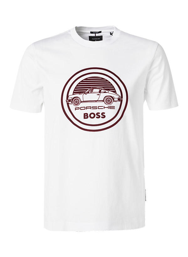 BOSS Black, T-Shirt, Baumwolle merzerisiert, weiß-bordeaux