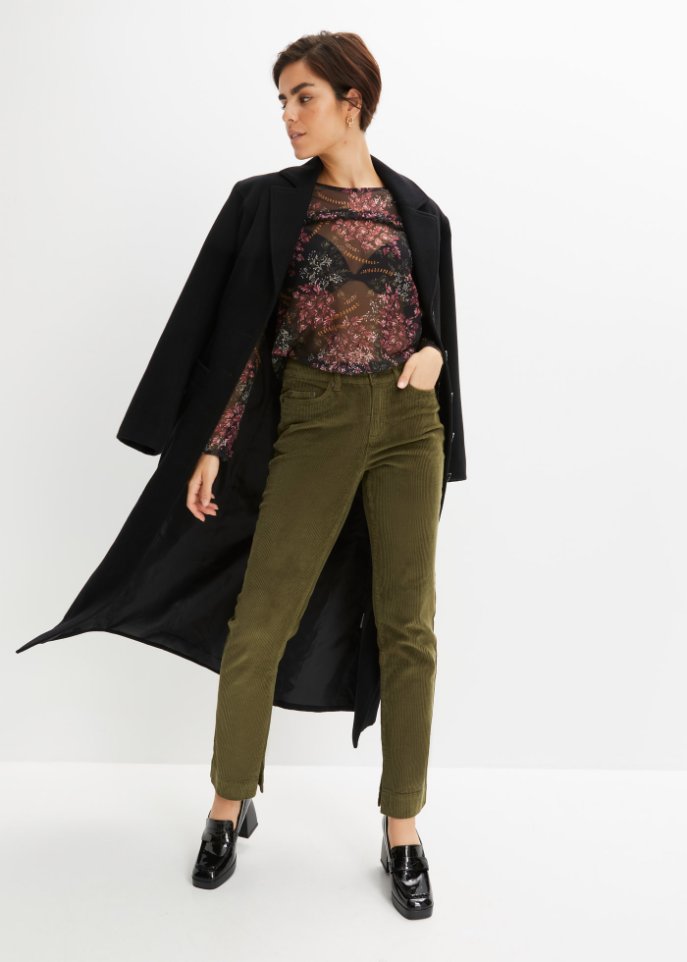 Stretch-Cordhose, Straight mit Schlitz