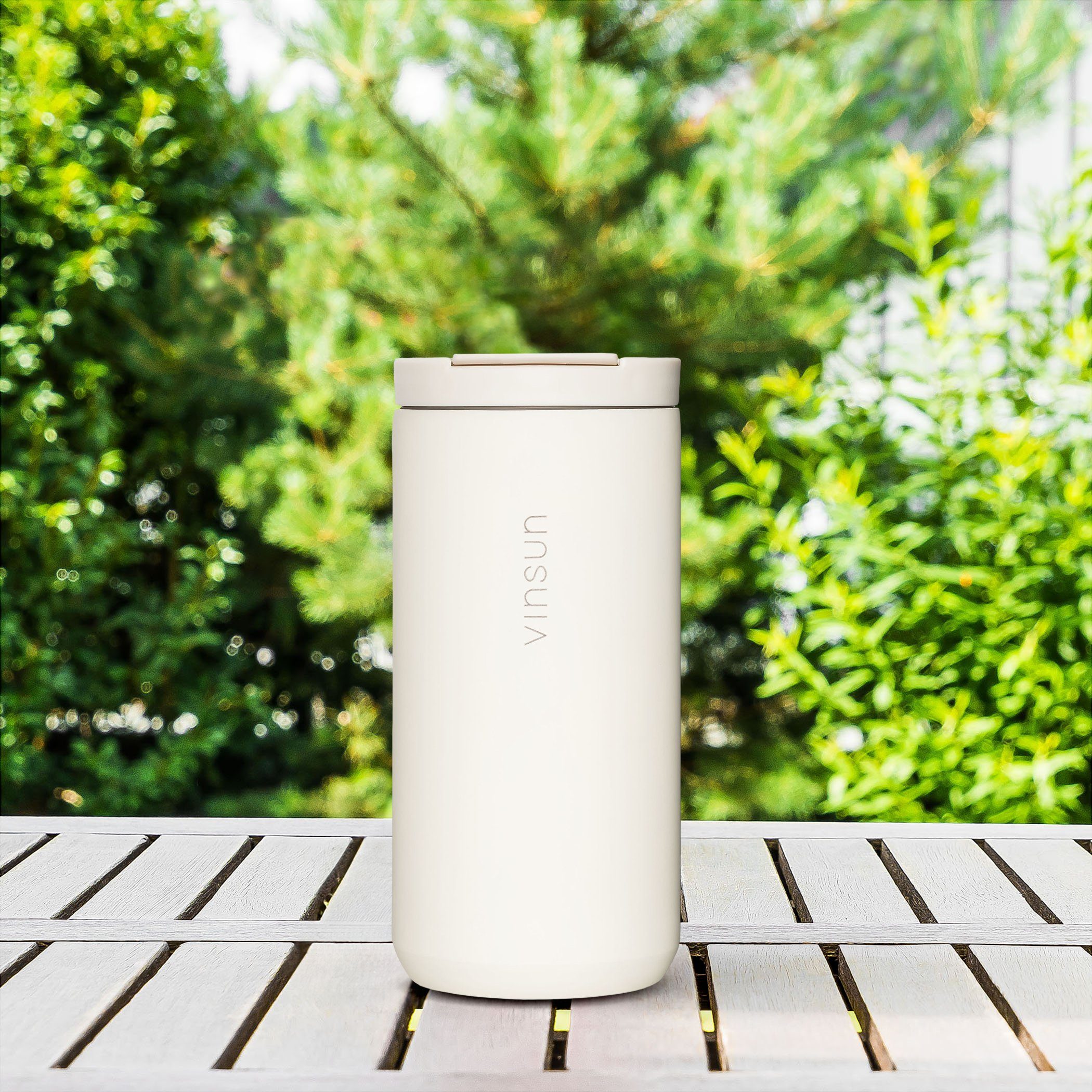 Vinsun Thermobecher Isolierbecher 380ml mit Trinköffnung - Kaffeebecher für unterwegs, Edelstahl, auslaufsicher, bruchfest, für heiße und kalte Getränke