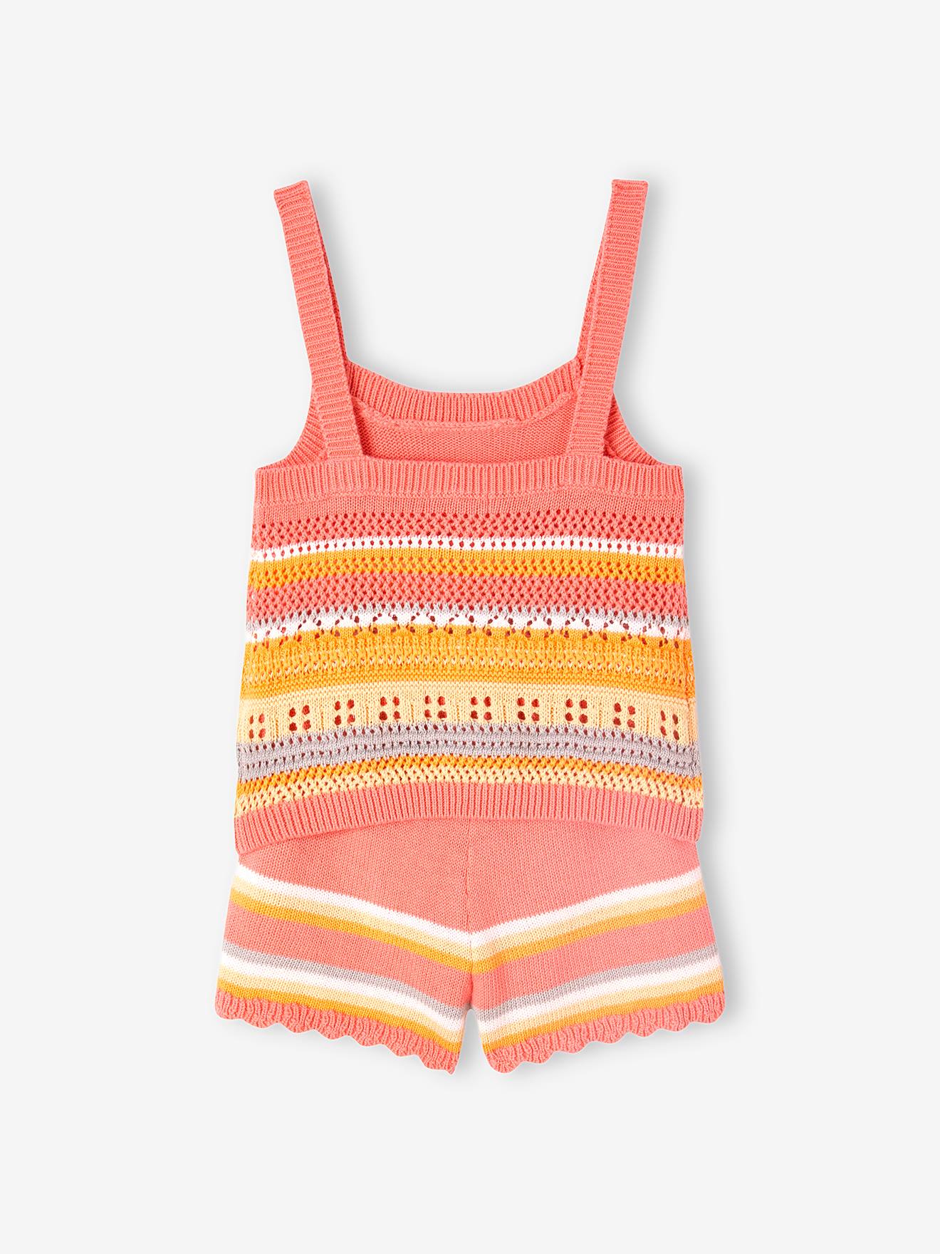 Vertbaudet Gehäkeltes Mädchen-Set: Top & Shorts - pfirsich