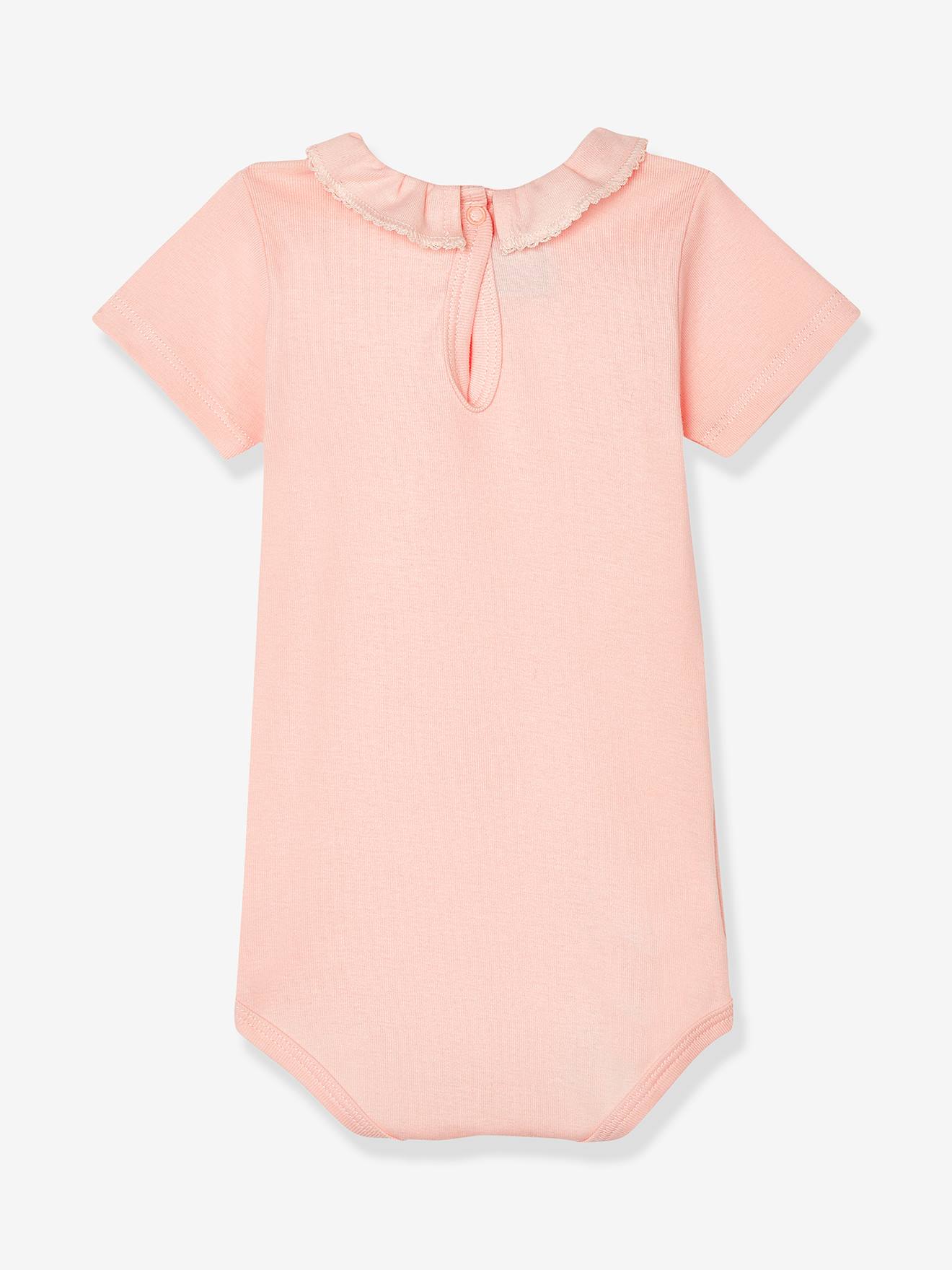 Body manches courtes bébé à collerette en coton PETIT BATEAU rose pale