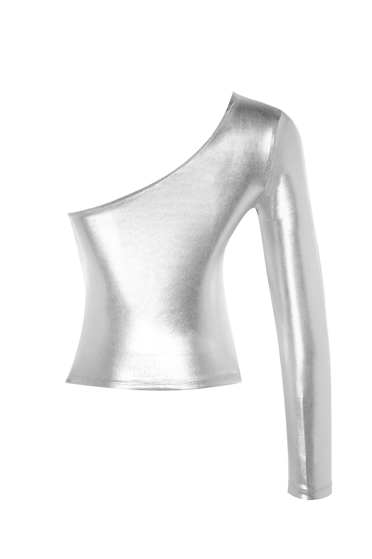Trendyol Collection  One-Shoulder-Strickbluse in Silbermetallic/Frozen, figurbetont TWOAW24BZ00435