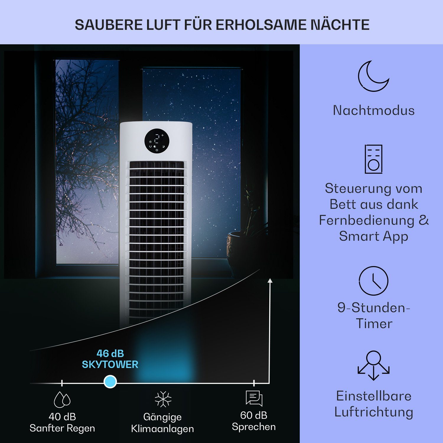 Klarstein Ventilatorkombigerät Skytower Grand Smart Luftkühler, mit Wasserkühlung & Eis mobil Klimagerät ohne Abluftschlauch