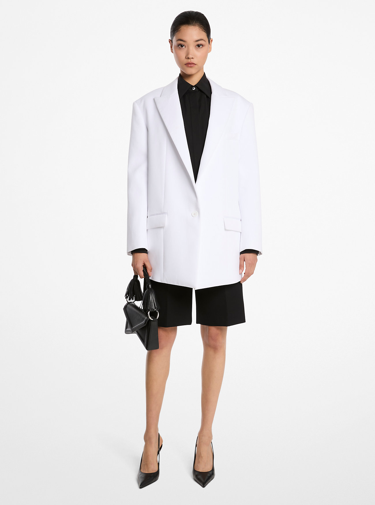 Overdimensjonert blazer i stretchbomull - OPTIC WHITE