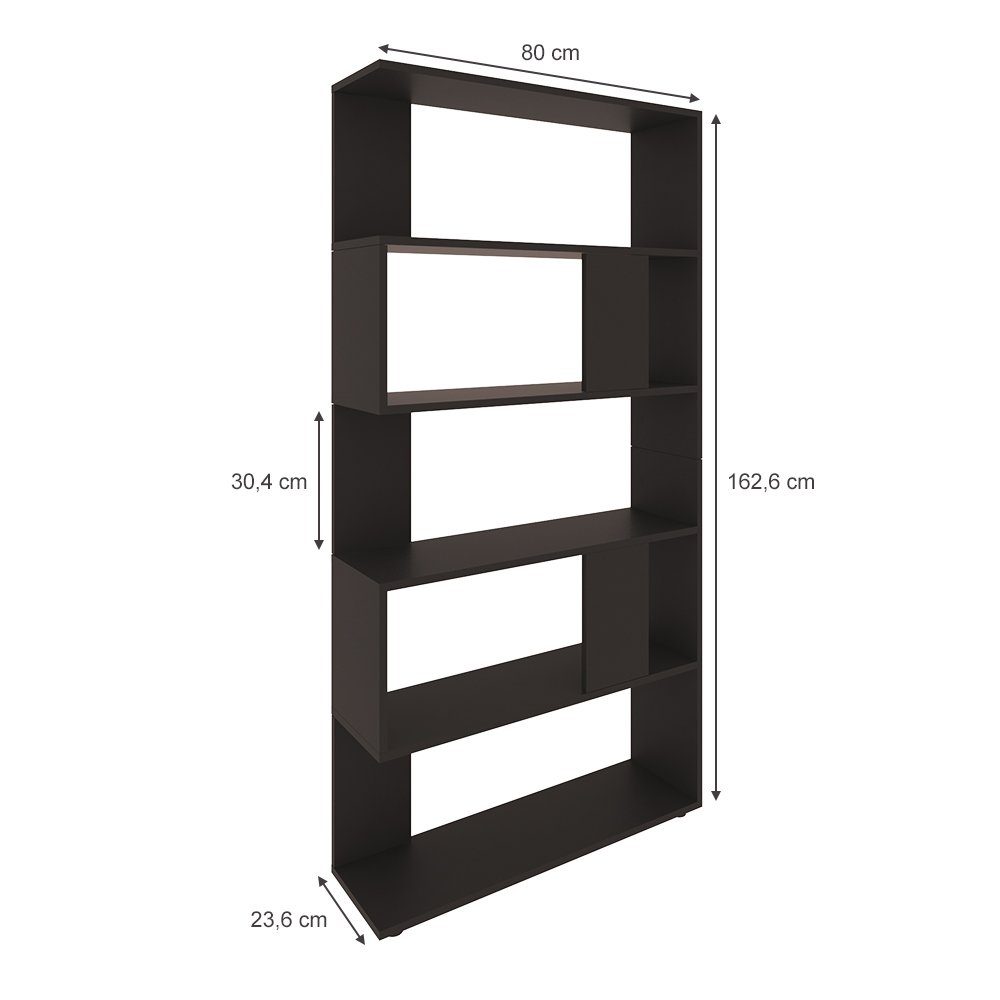 Vicco Raumteiler Standregal Bücherregal groß 5 Fächer Schwarz
