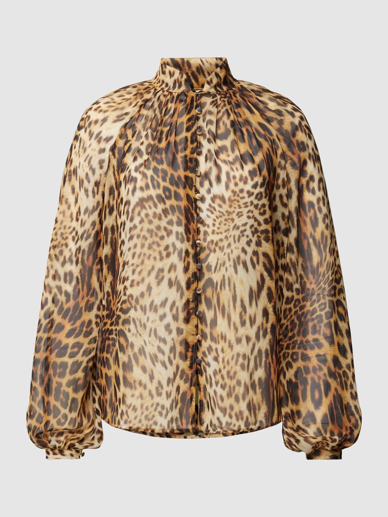 Bluse mit Animal-Print und Stehkragen in hellbraun