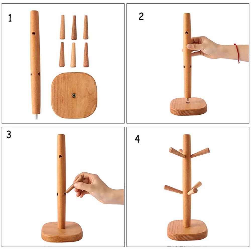 Aphollod Gläserhalter Tassenbaum, Becher-Aufhänger, Kaffee-Becherhalter mit 6 Haken, Holz-Kaffeebecher-Halter für Theke