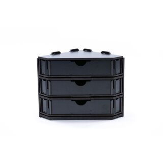 Black Paint Rack: Endstück mit Schubladen