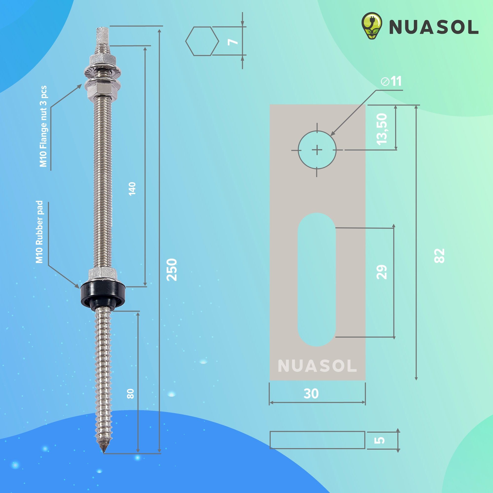 NuaSol Stockschraube mit Adapterblech 4er Pack oder 10er Pack, (Set, 4 St)