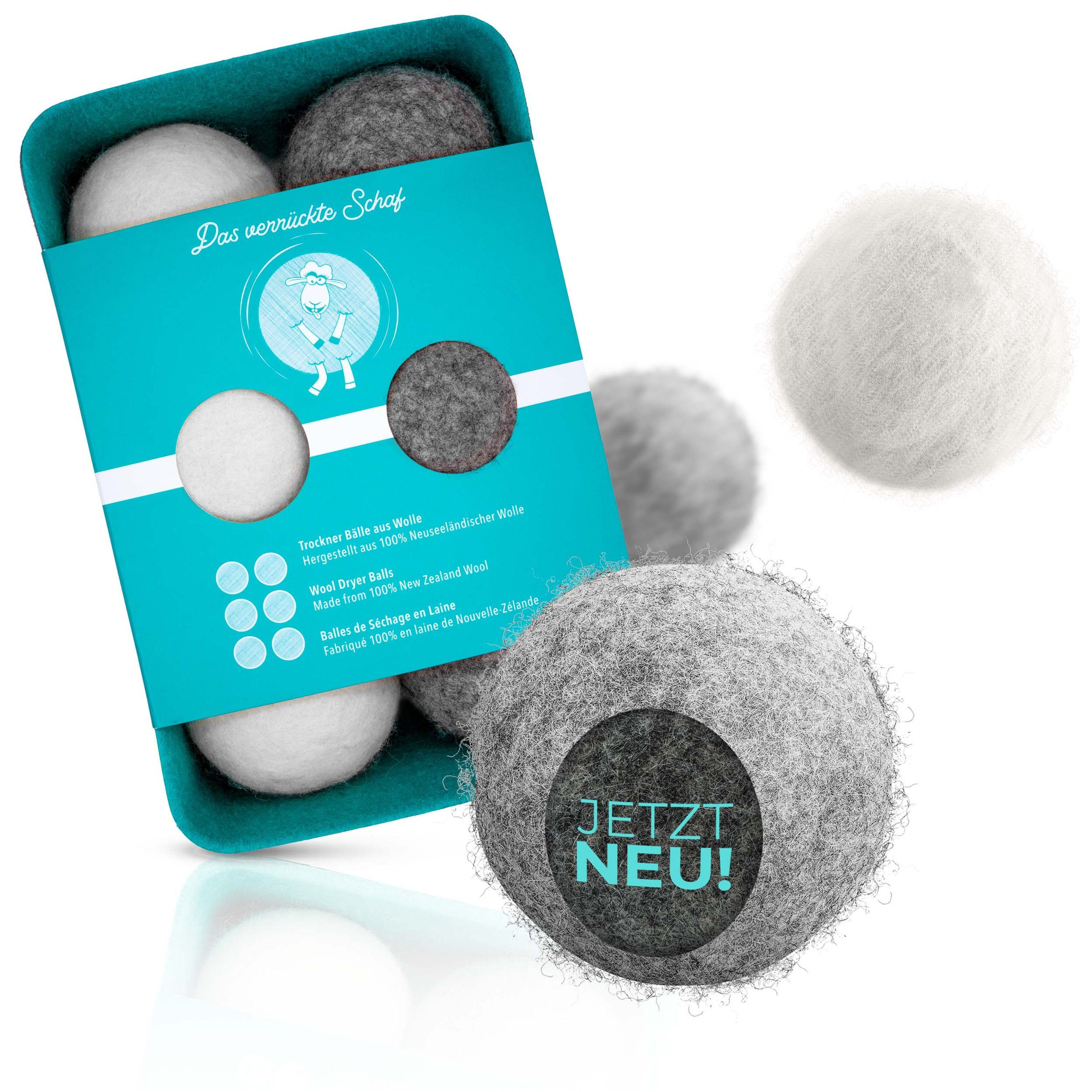 Tridono Trocknerball Das Verrückte Schaf Trocknerbälle Nachhaltige Dryer Balls für Wäschetrockner 6er Set weiße Filzbälle aus 100% Schafwolle mit Aufbewahrungsbox Natürlicher Weichspüler-Ersatz.