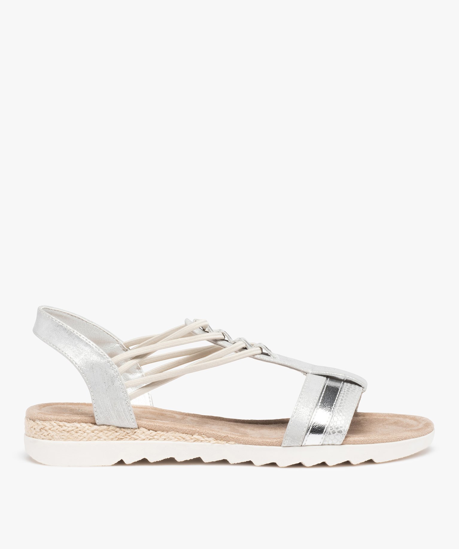 Sandales femme plates à brides élastiquées argent | GEMO