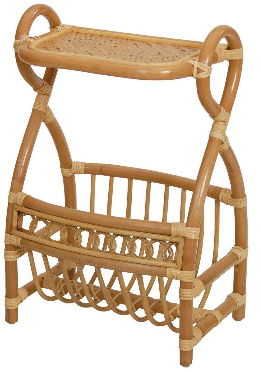 Krines Home Zeitungsständer Klassischer Zeitungsständer mit Ablage Magazinsammler aus Natur-Rattan, mit Ablage