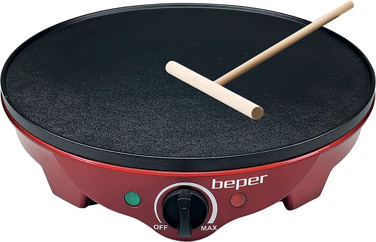 beper BT.700Y Crepes Maker für Crêpes, Pfannkuchen und Piadinas elektrisch mit Holzspatel