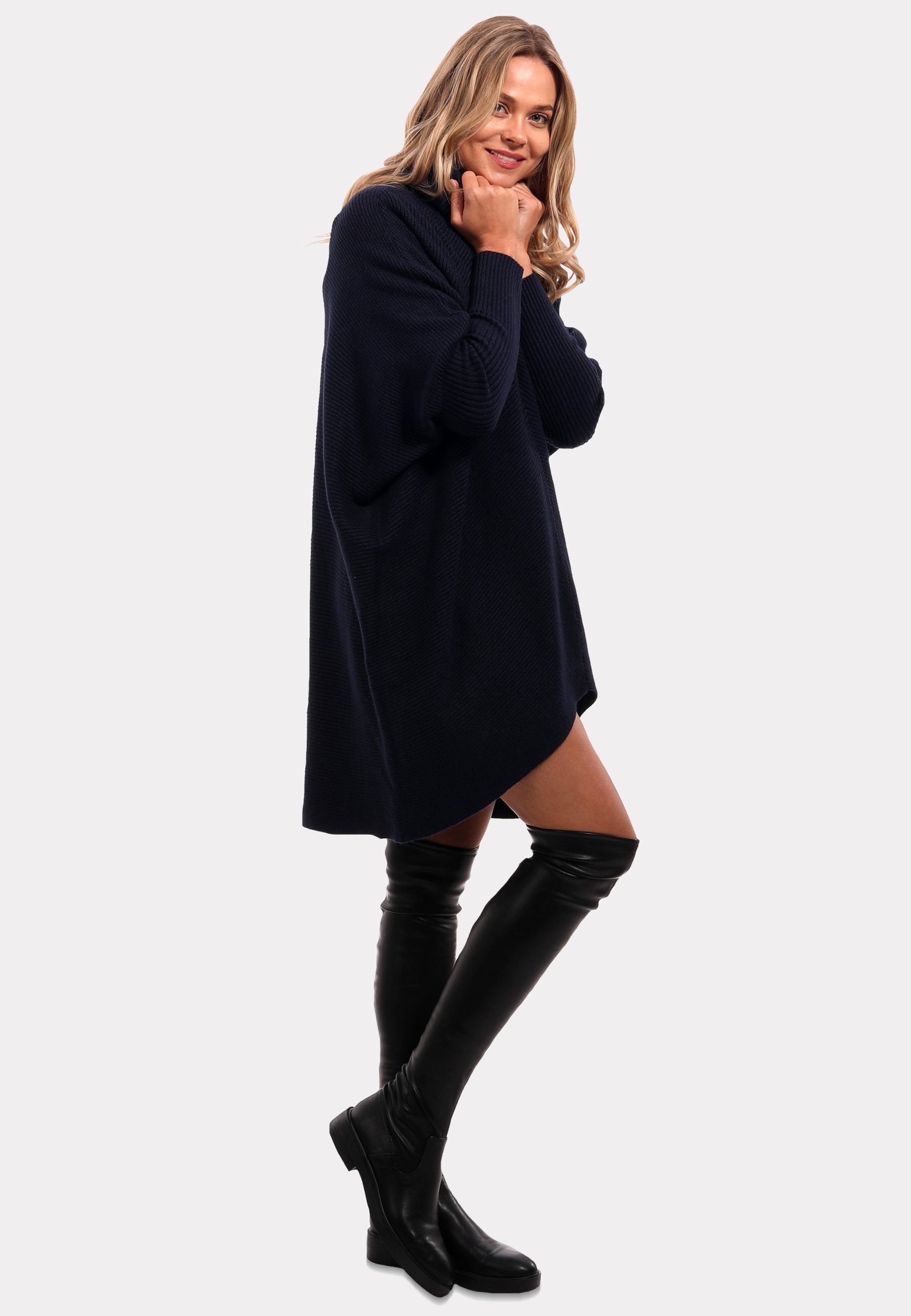 YC Fashion & Style Longpullover Strickpullover asymmetrisch Plus Size mit Rollkragen (1-tlg) in Unifarbe, mit überschnittenen Schultern