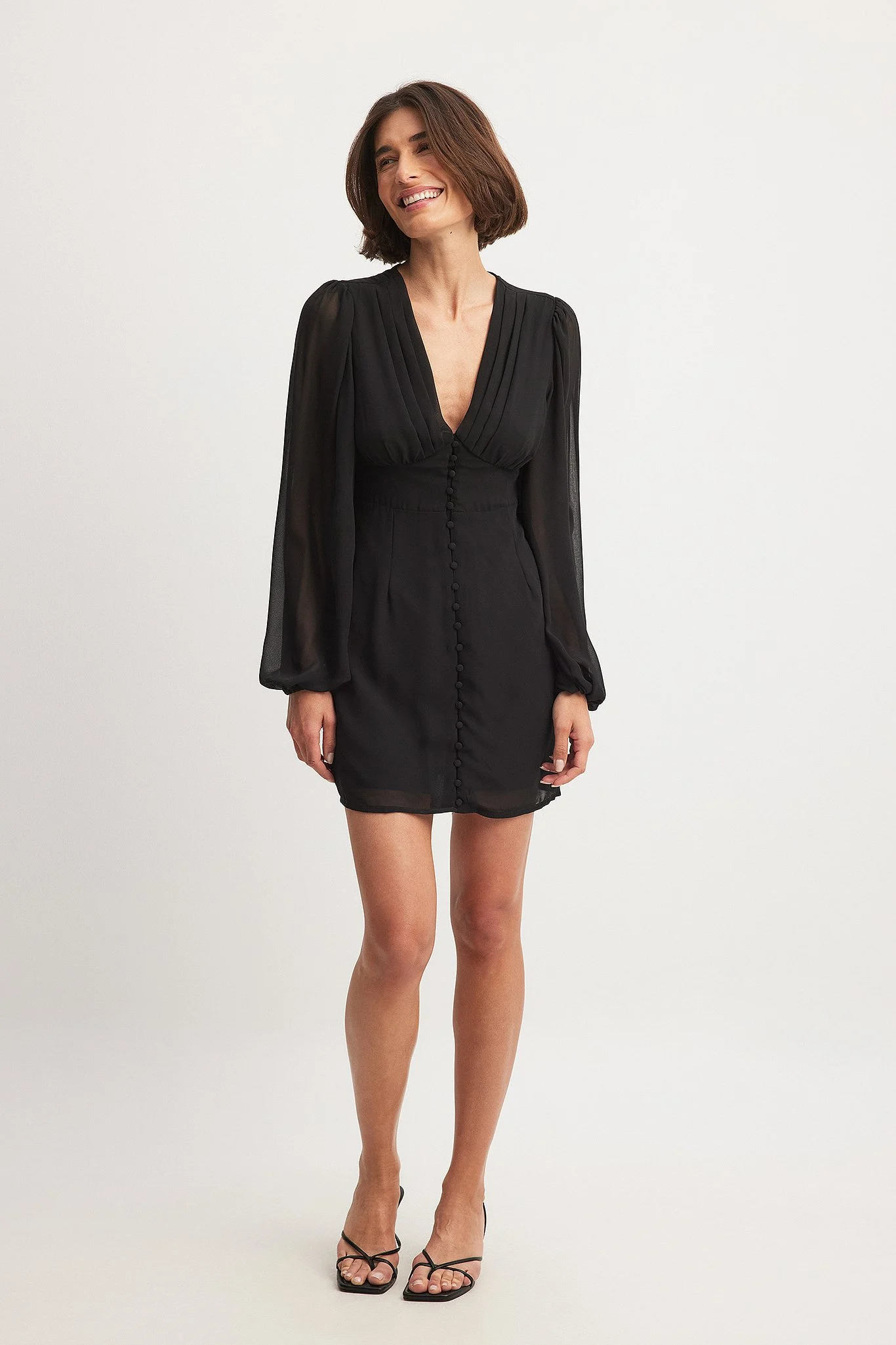 Chiffon-Minikleid mit Knöpfen