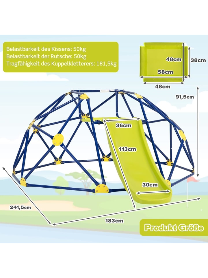 COSTWAY Kletterkuppel mit Rutsche in Grün günstig kaufen onesize