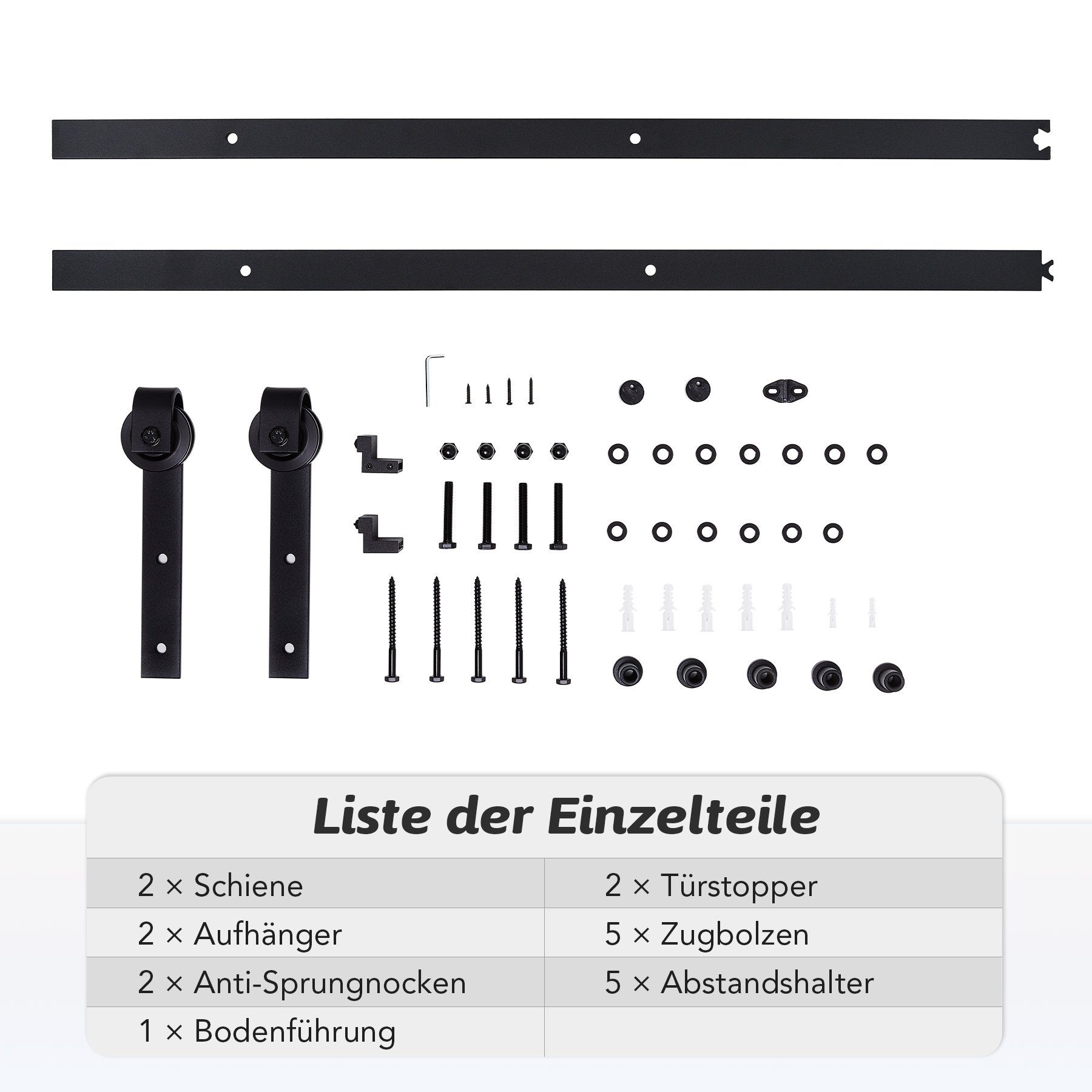 Crenex Schiebetür 200cm Schiebetürsystem Zubehörteil aus Kohlenstoffstahl (Verstellbare Hängeschiene, Schiebetor Laufschiene mit Rollen)