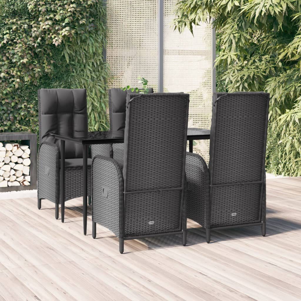vidaXL Garten-Essgruppe 5-tlg. Garten-Essgruppe mit Kissen Schwarz Poly Rattan, (1-tlg)