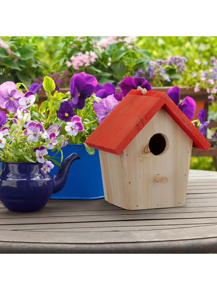 relaxdays Deko Vogelhaus in Natur/ Rot günstig kaufen onesize